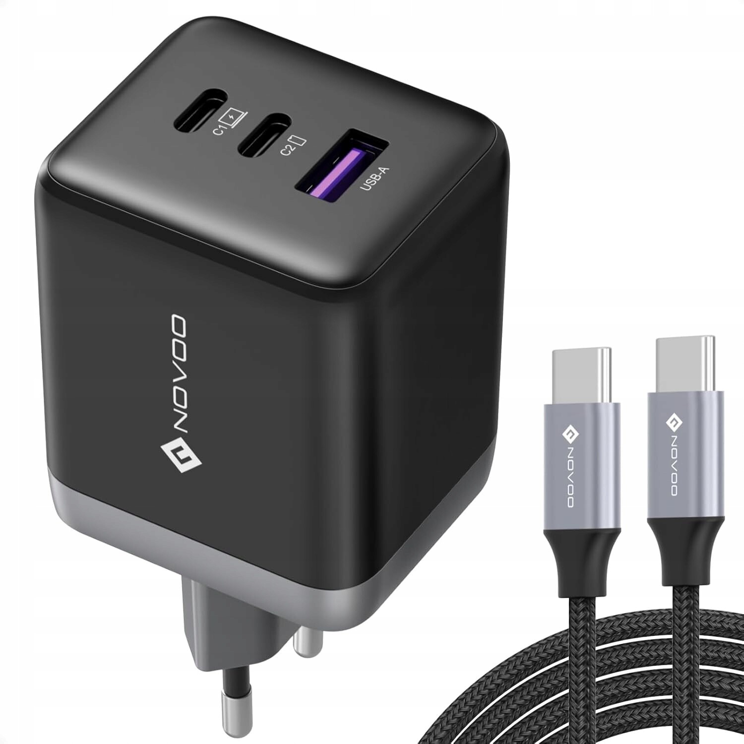 Síťová Nabíječka Novoo GaN 100W Superrychlá S 3 Porty Usb-c Usb-a