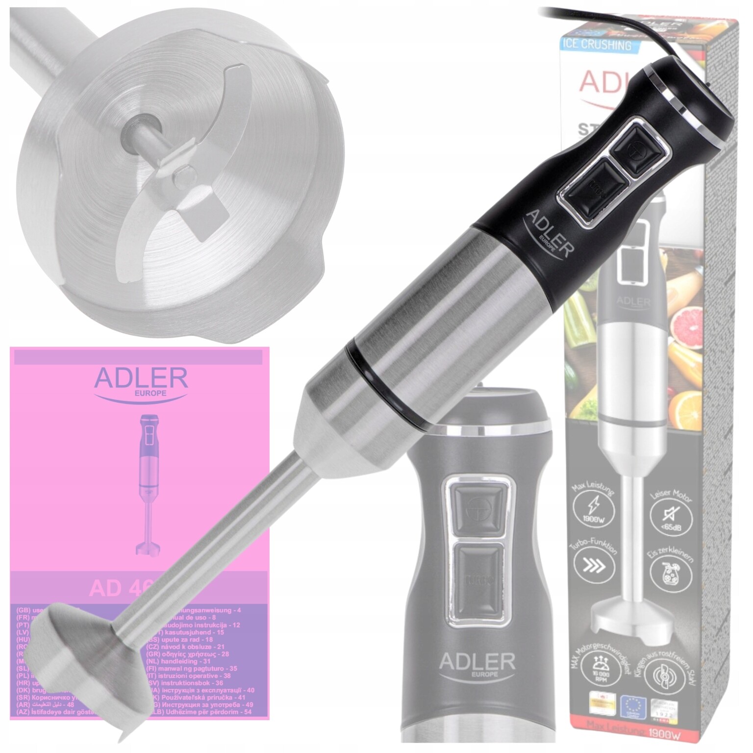 Silný ruční mixér 1900 W, multifunkční, drtí led, mixér, funkce Turbo