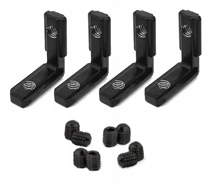 Rohová Spojka Skrytá Vnitřní 90 Stupňů V-slot Černá 4 ks 8 Šroubů M5