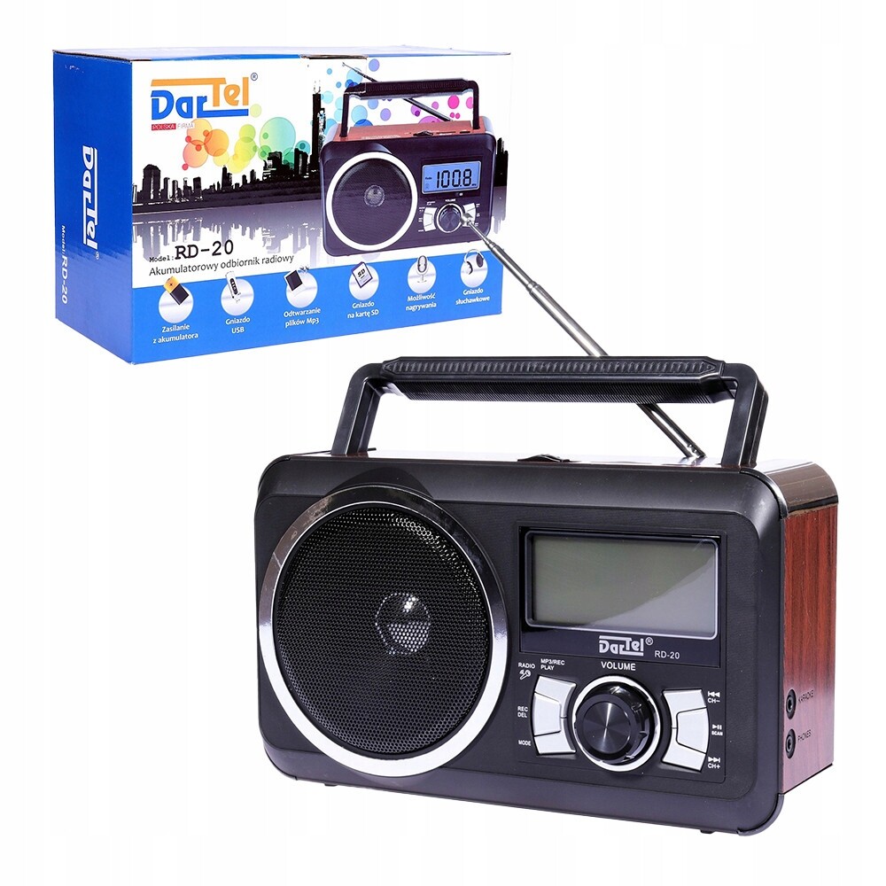 Síťové a akumulátorové rádio Fm Dartel RD-20 Přehrávač Mp3