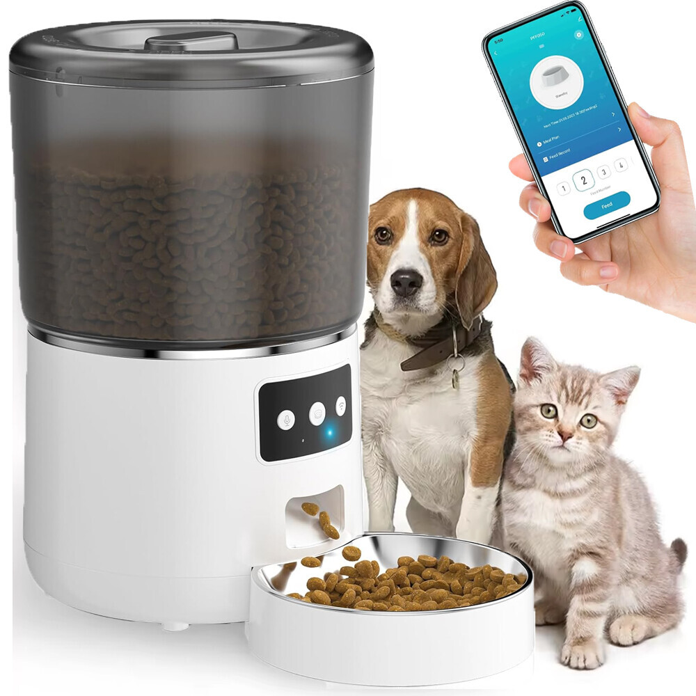 Automatický Inteligentní dávkovač krmiva pro kočky a psy, barva Bílá 4L