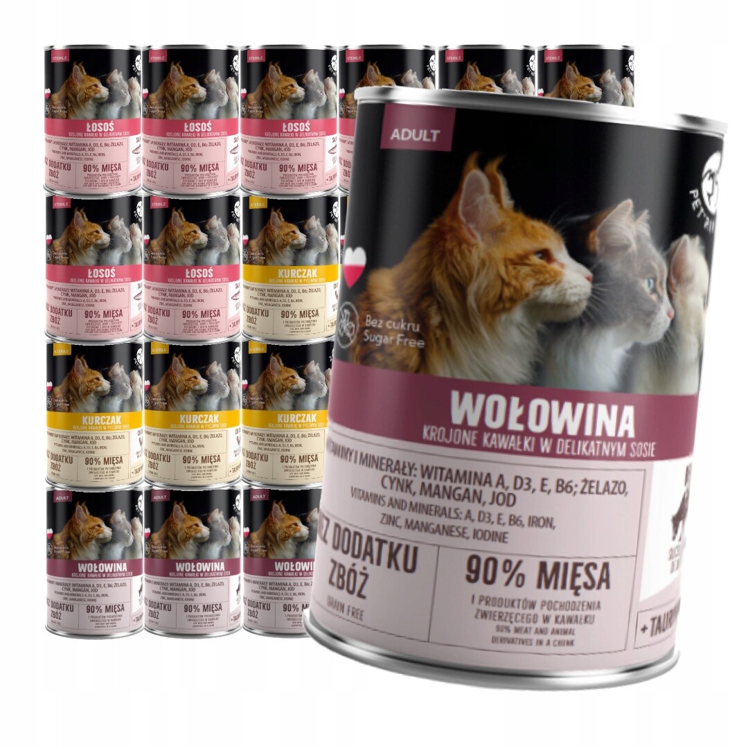 PetRepublic Mix v omáčce 24x400 g Mokré Krmivo Pro Kočky Losos Kuřecí hovězí maso