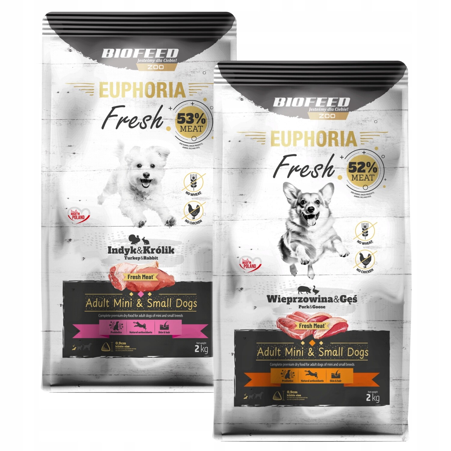 Euphoria Fresh Meat Adult Sada suché krmivo pro psy mini Xs/s 2kg x2