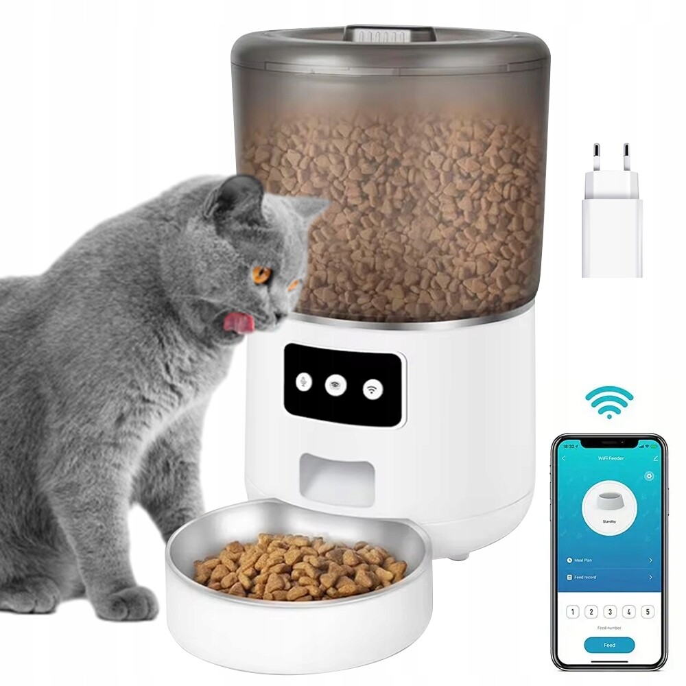 Automatický Podavač Krmiva Pro Kočky Psa 4L Ovládání App Wi-fi S Miskou