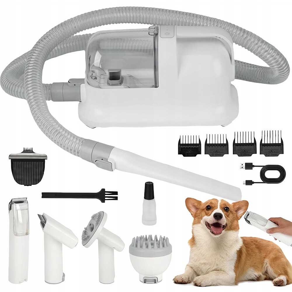 Zastřihovač A Vysavač Na Zvířata 16000PA 350W 6 Příslušenství 1.5L Nádoba