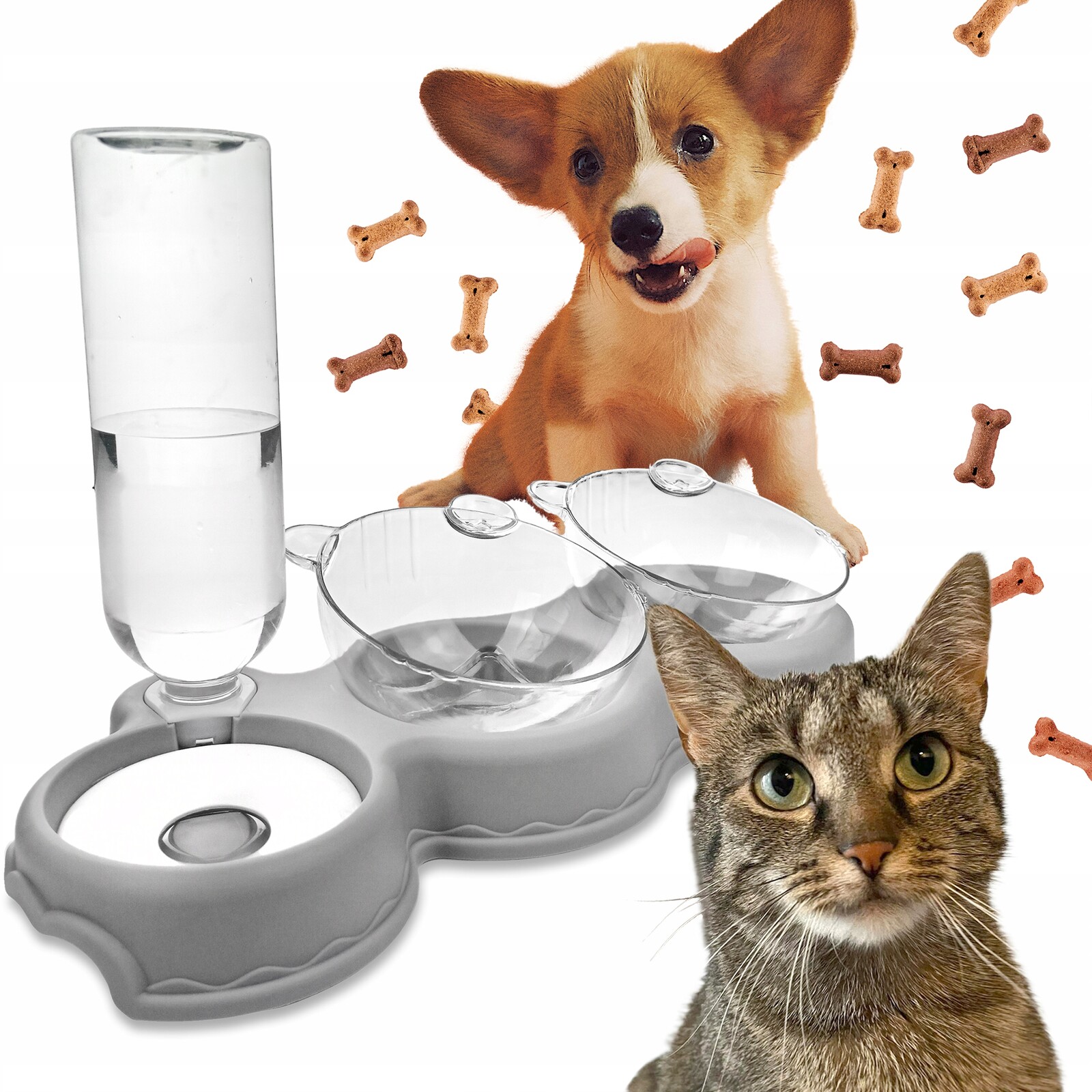 2 x Dvojitá Miska s automatickým dávkovačem vody lahev na pití, napáječka Pro Kočky P