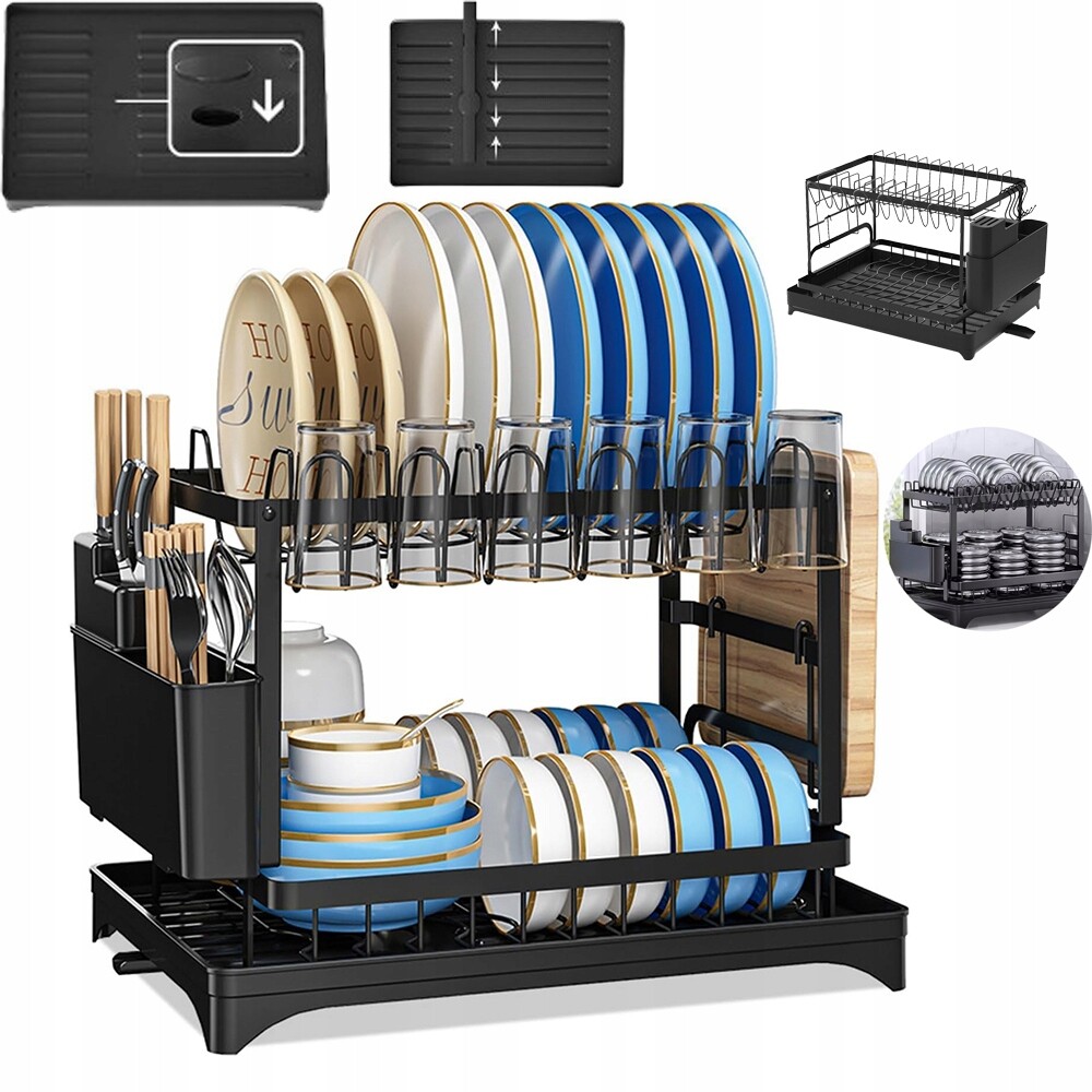Odkapávač Na Nádobí Dvouúrovňový Organizér Talířů Kubků Příbory