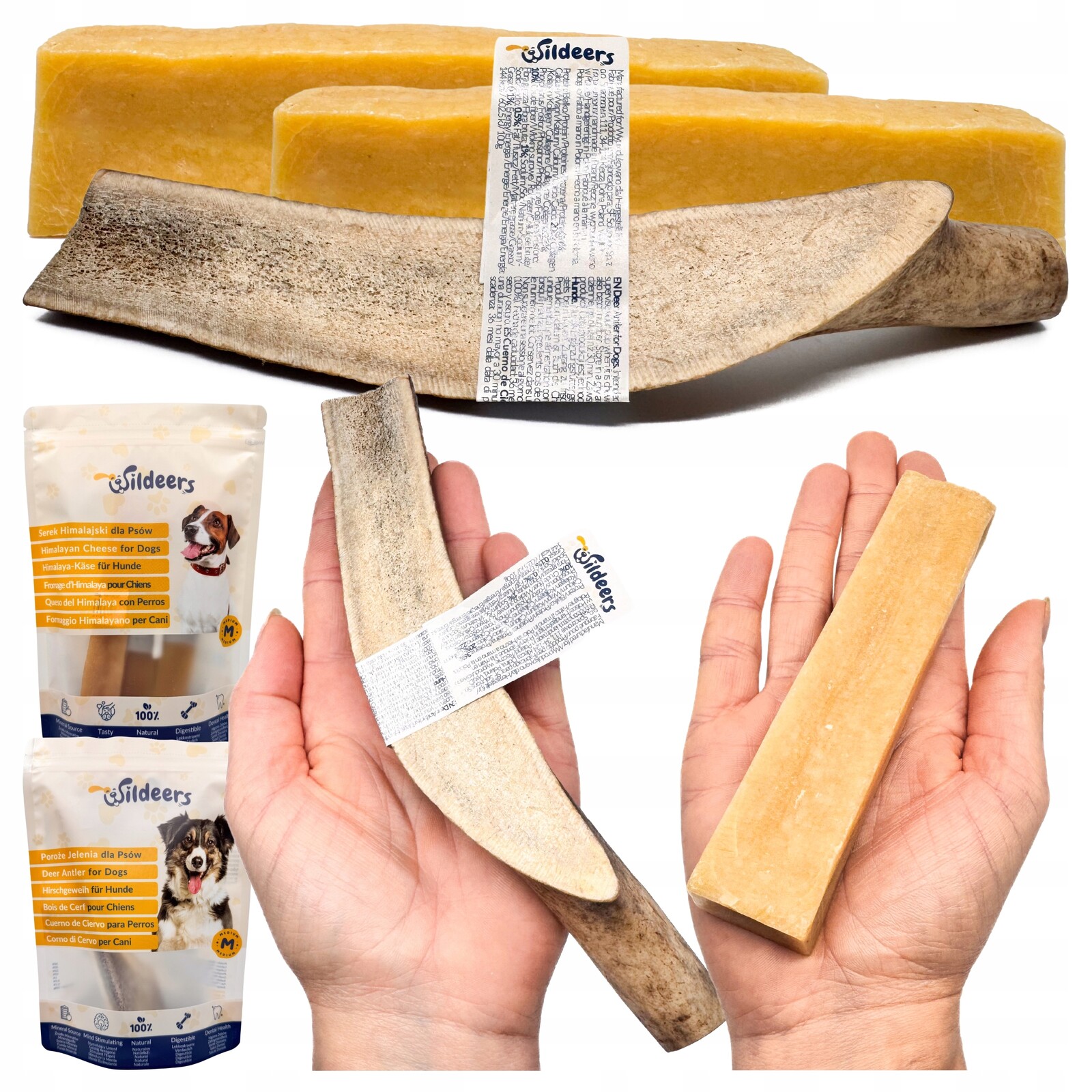 Přírodní kousátka pro psa Himalájský sýr M 2ks a Jelení parohy M 1 Ks