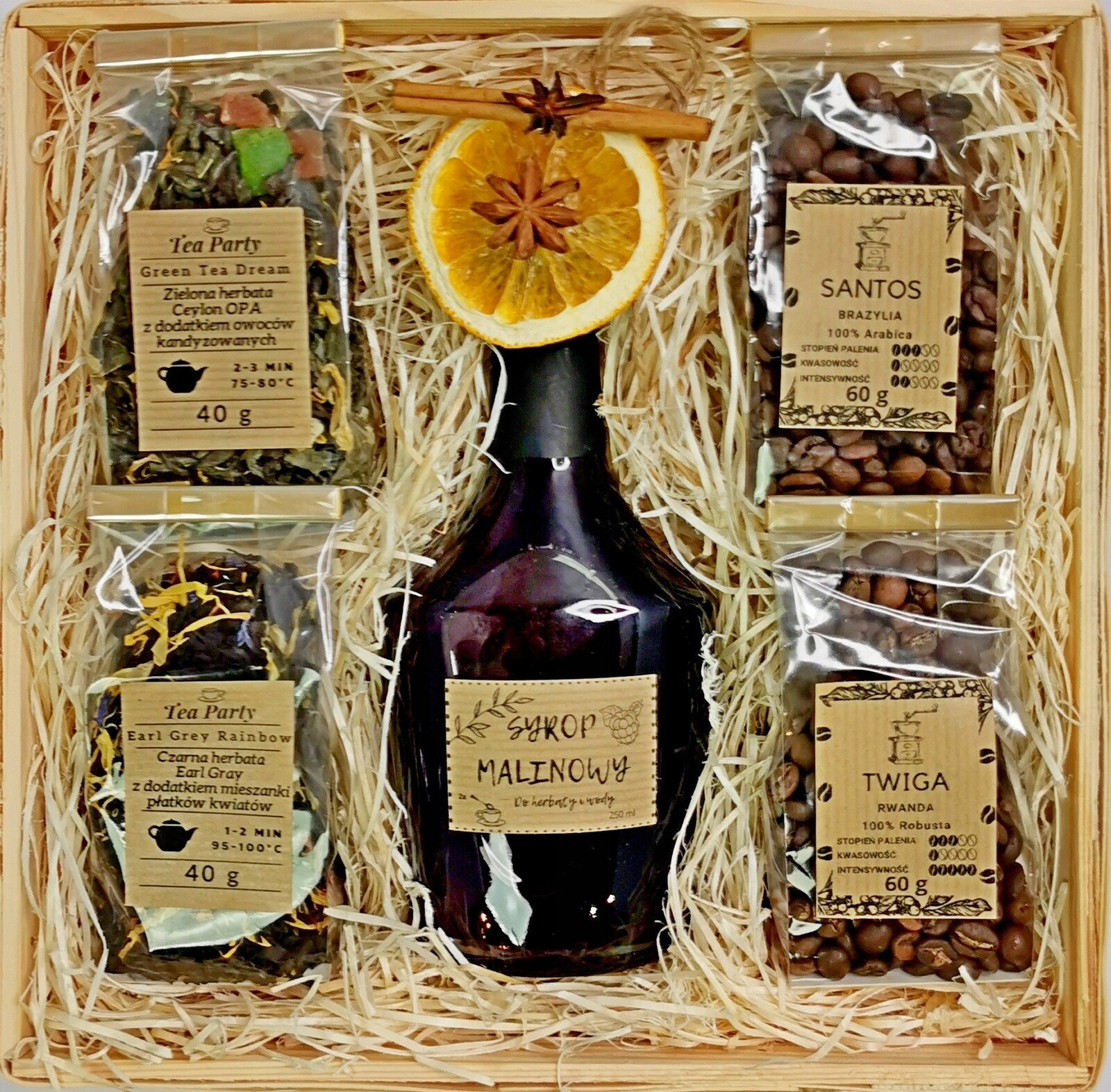 Dárkový Košík Sirup malina Káva Čajová sada Box Dárek