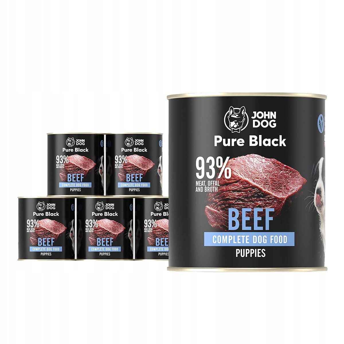 Set Vlhké krmivo pro psy hovězí maso John Dog Pure Black štěňata 6x800 g