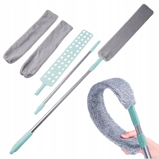 Pevná teleskopická metla s plochým kartáčem pro odstraňování prachu, 3 utěrky