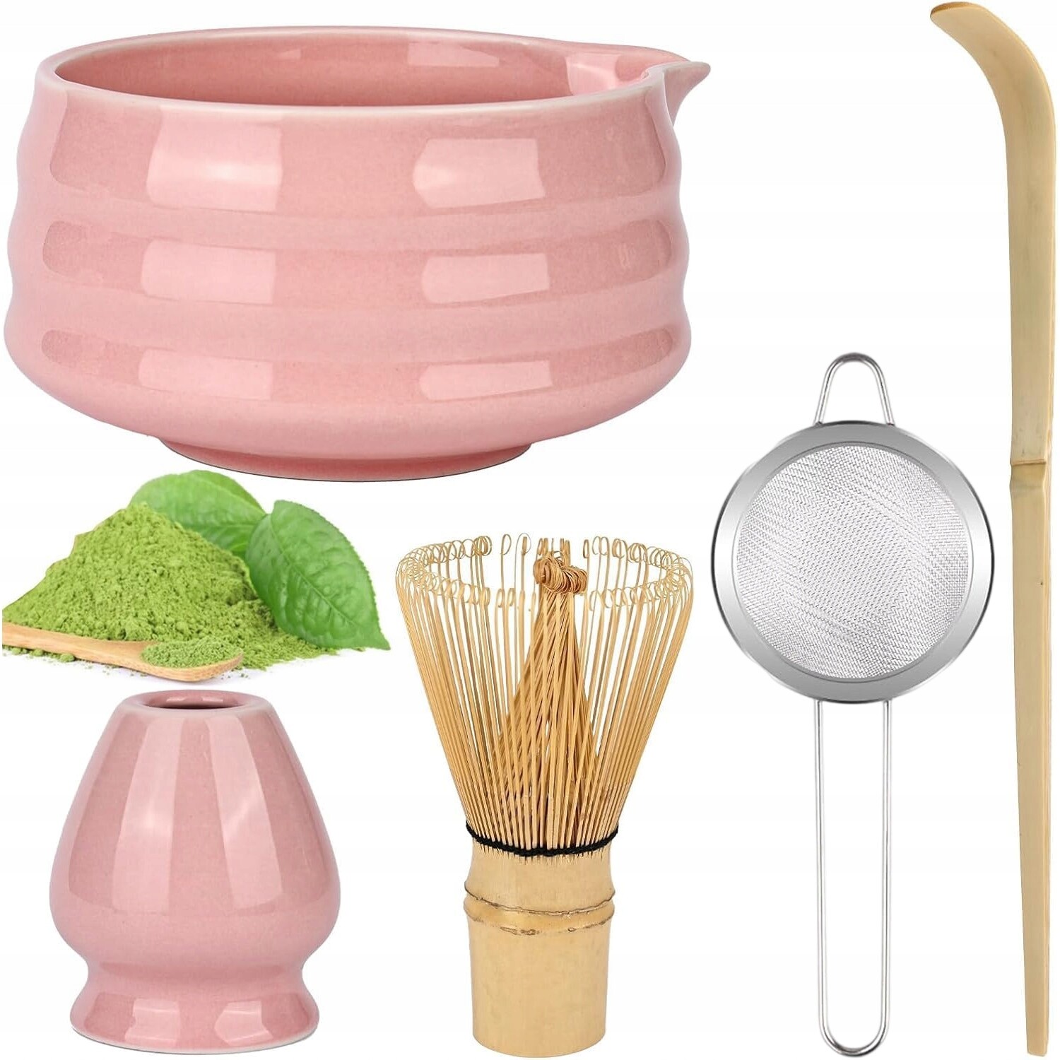 Sada pro Matchu Růžová Keramika Bambusové Příslušenství Ideální jako Dárek