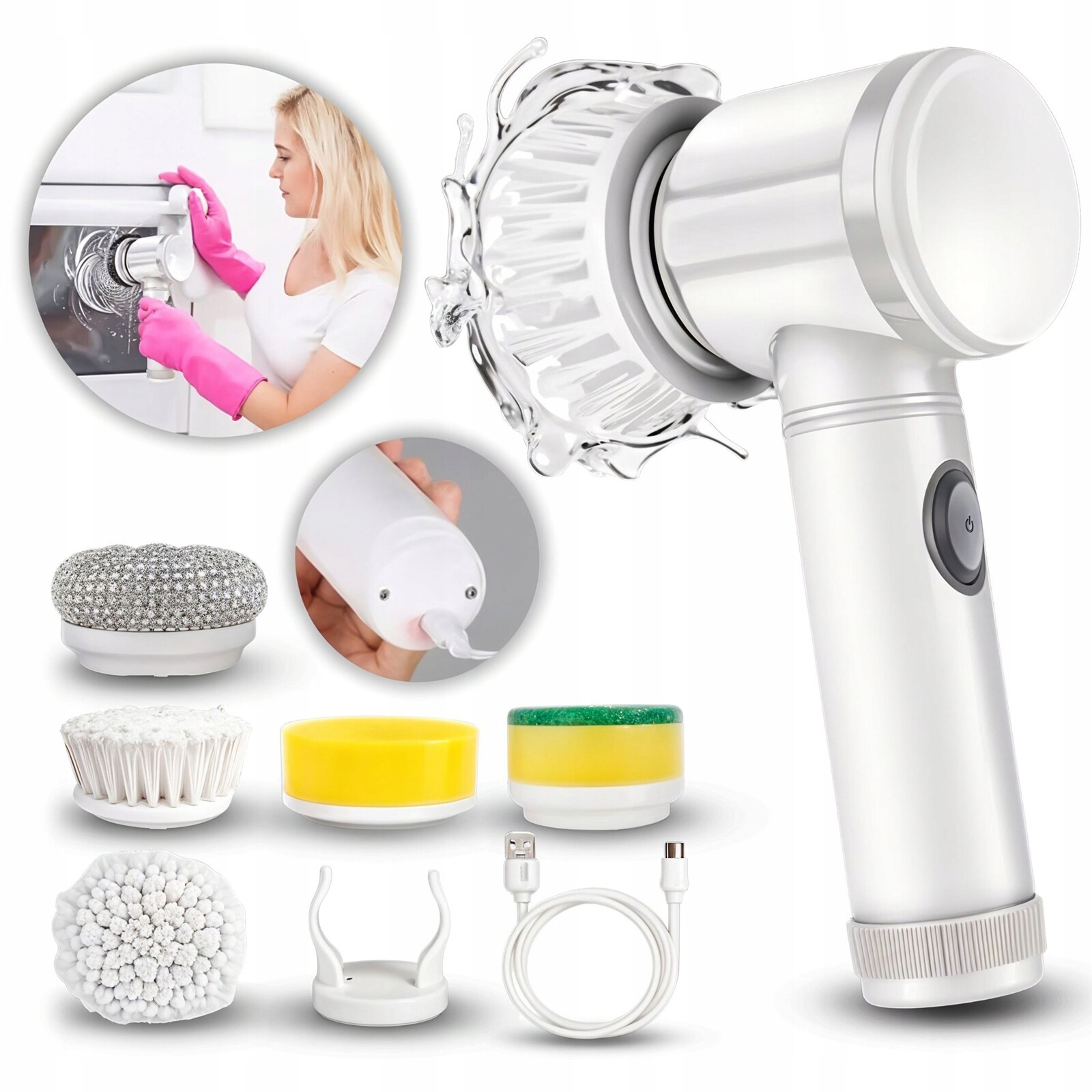 2 x Elektrický Bezdrátový Kartáč Na Čištění Ruční Rotační Mop 6