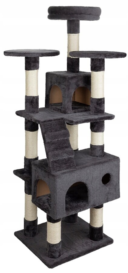 Drapak pro kočky Pelíšek Domeček Velký Sloupek Věž 40×35×140 cm Tmavě šedý