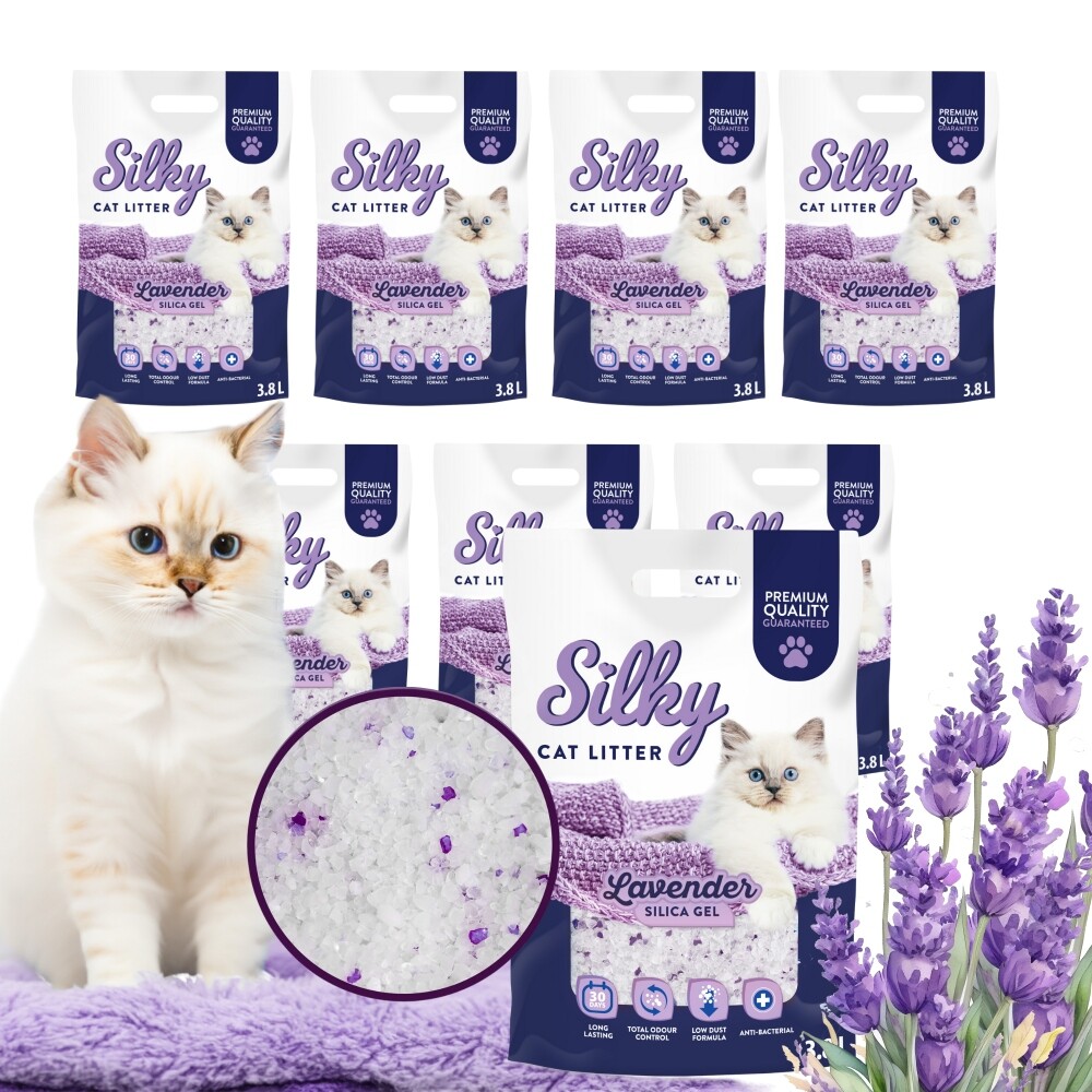 Silikonové Silikonové stelivo pro kočky Silky Lavender 3,8l sada 8 ks