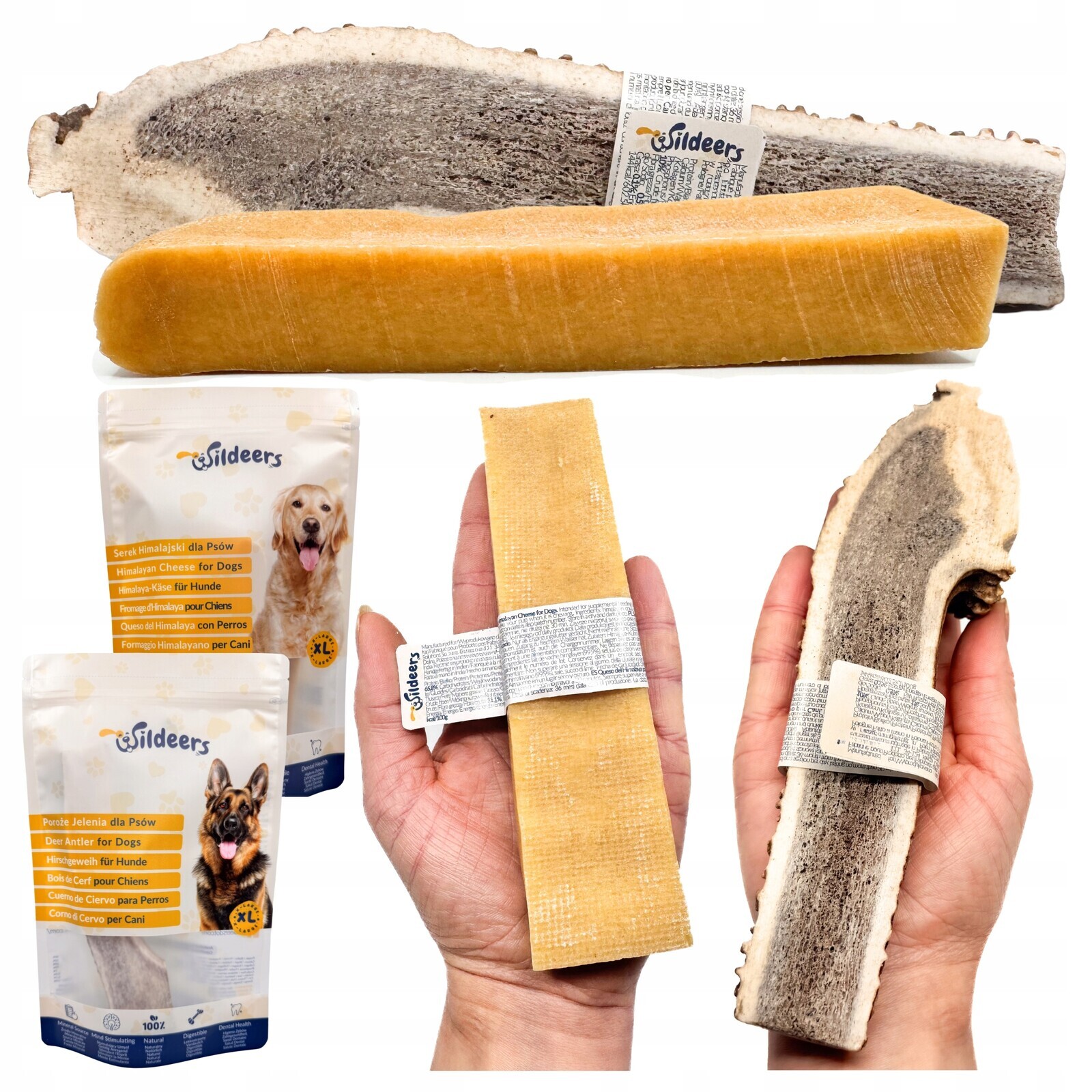 Přírodní žvýkací pamlsky pro psy s himálajským sýrem XL 1 Ks a jelením parohem XL 1 Ks