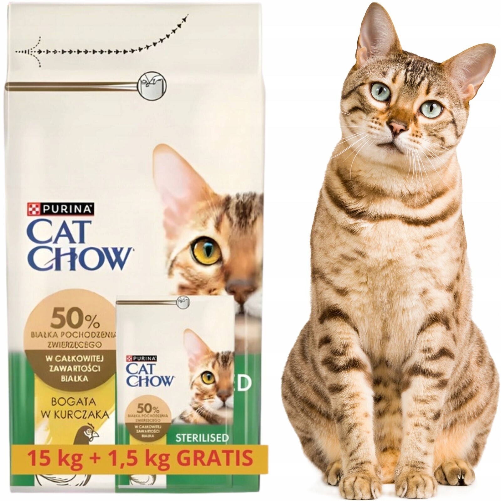 Suché Krmivo Pro Sterilizované Kočky Cat Chow Kuře 15 kg 1,5 kg Bonus
