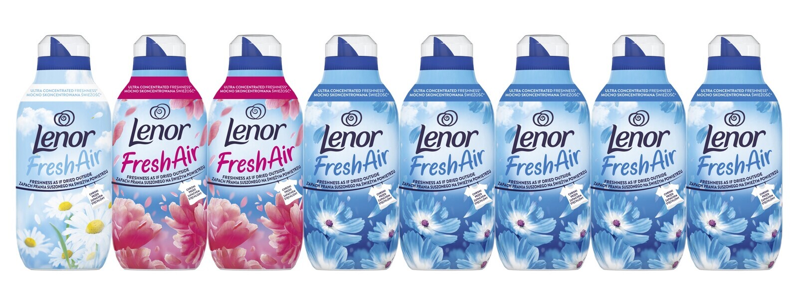 Lenor Fresh Air aviváž mixpack 1x Sensitive, 2x Pink Blossom, 5x Fresh Wind