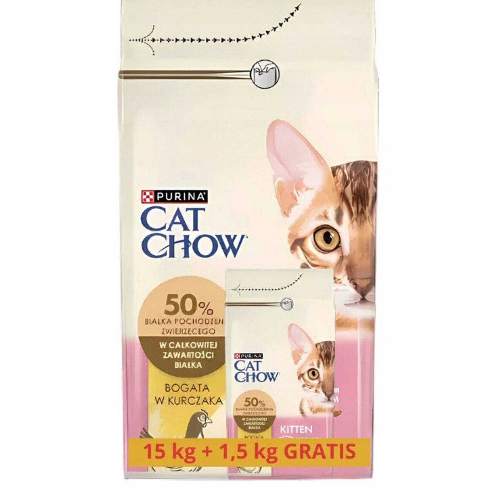Suché Pro Kočky Krmivo Cat Chow Kitten Kuře 15 kg 1,5 kg Bonus Koťata