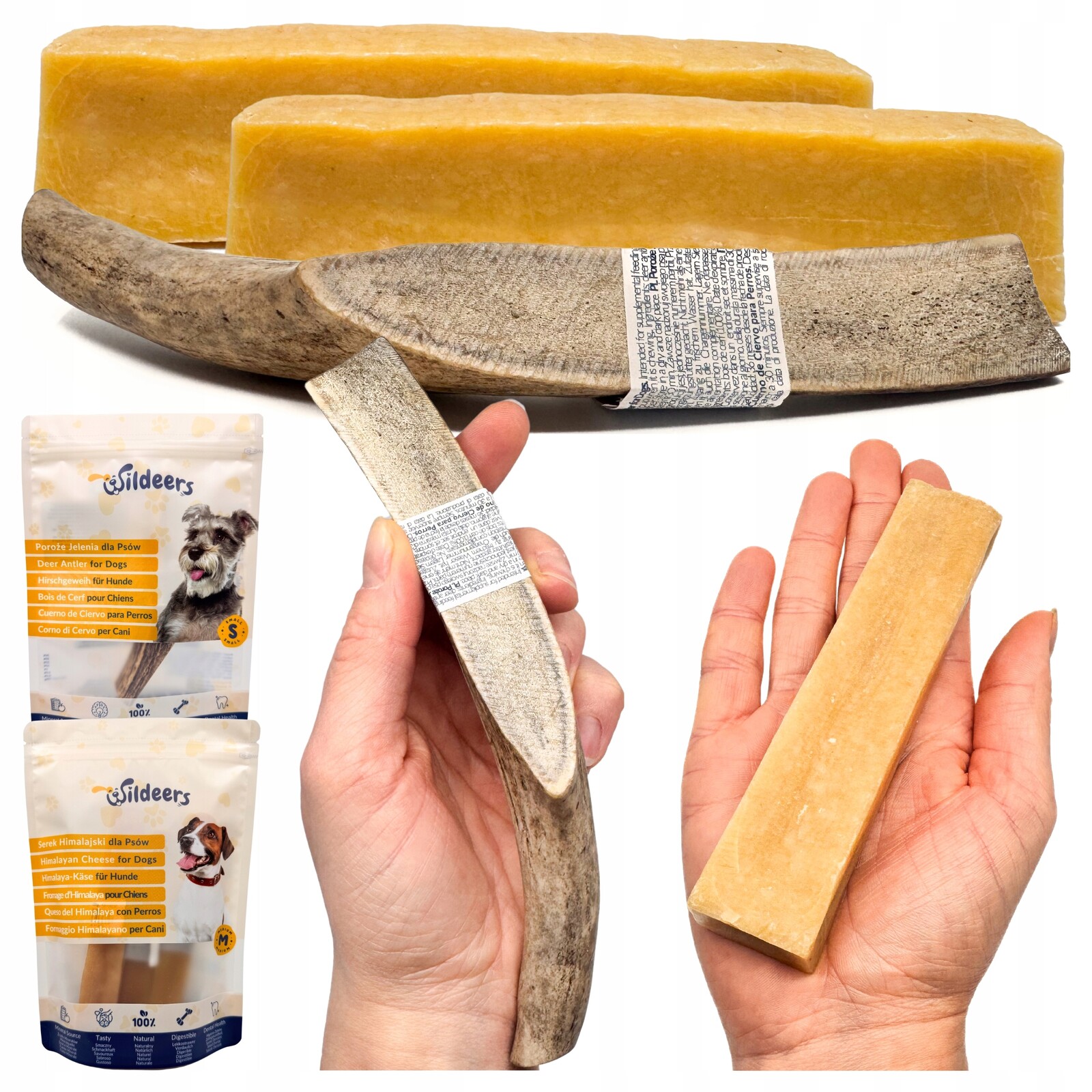 Přírodní kousátka pro psa Himalájský sýr M 2ks Jelení parohy S 1 Ks