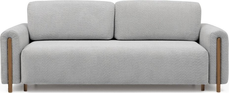 Světle šedá rozkládací/s úložným prostorem pohovka z textilie bouclé 244 cm Arcadova – ELTAP