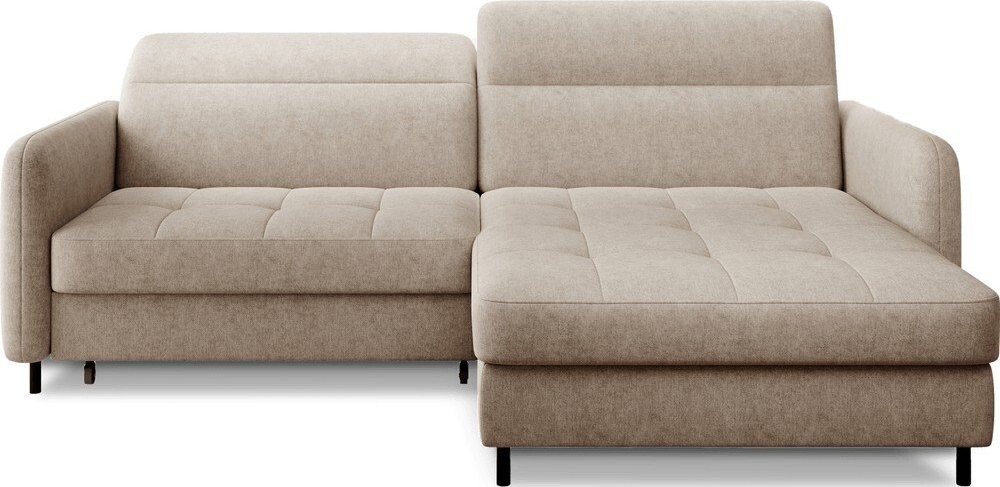 Béžová žinylková rozkládací/s úložným prostorem rohová pohovka (pravý roh/s lenoškou) Gomsi – ELTAP