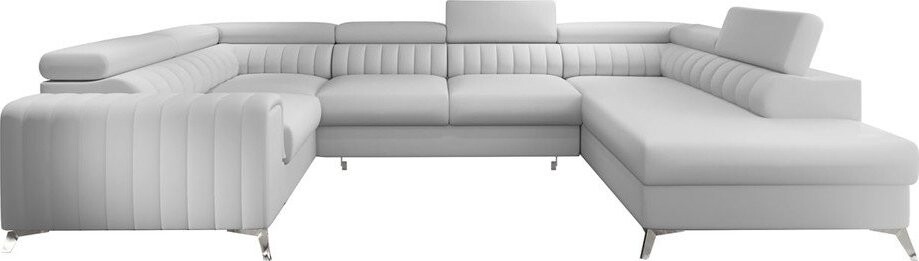 Bílá rozkládací/s úložným prostorem rohová pohovka z imitace kůže (pravý roh/do 