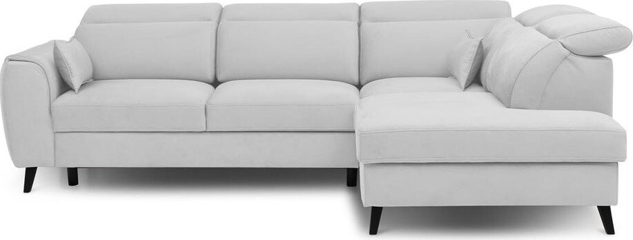 Bílá sametová rozkládací/s úložným prostorem rohová pohovka (pravý roh/do L) Noble – ELTAP