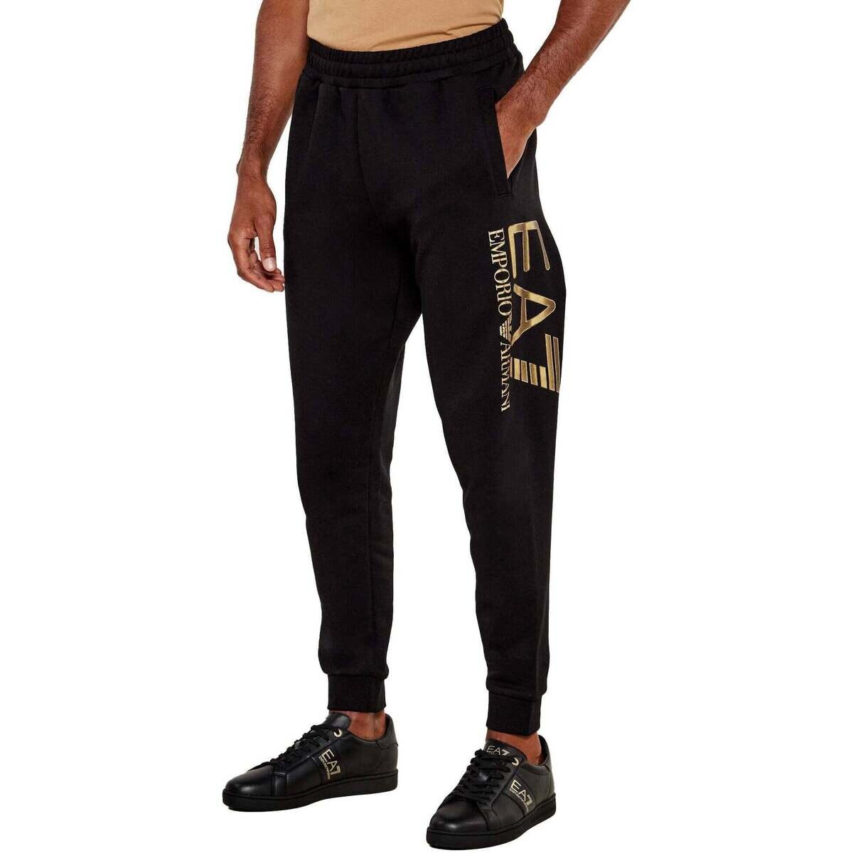 Ea7 Emporio Armani  Logo Series Cotton Jogger Pants Black/Gold  Černá