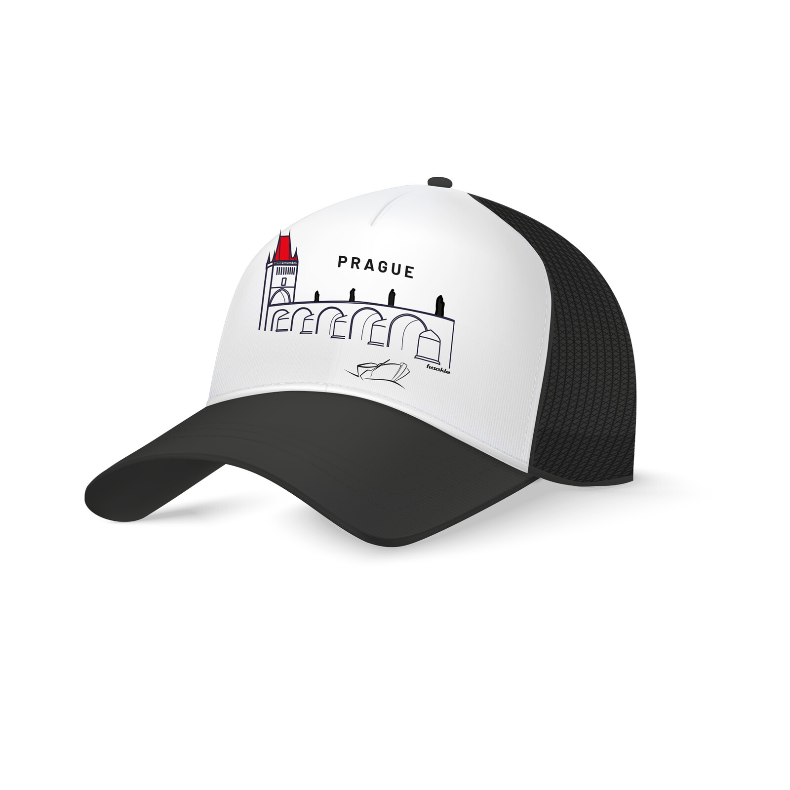Kšiltovka Praha Karlův most bílá, černý kšilt