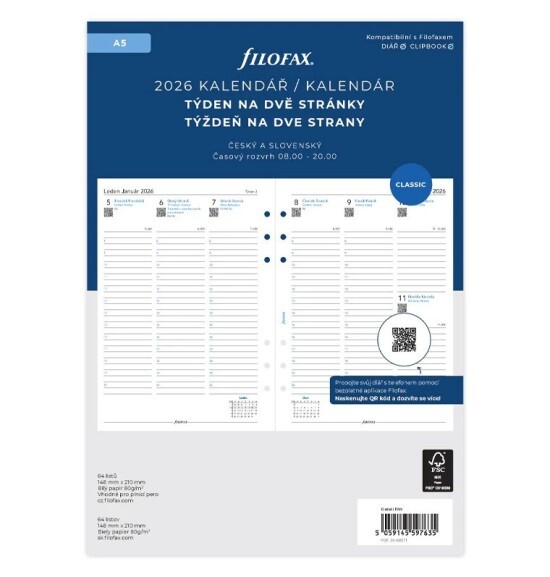 Kalendář 2026 do diáře Filofax - A5 - týdenní - na 2 strany, linky - 6857126 - Filofax