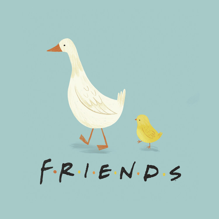 Europosters Umělecký tisk Friends - Chick and duck, 40 × 40 cm