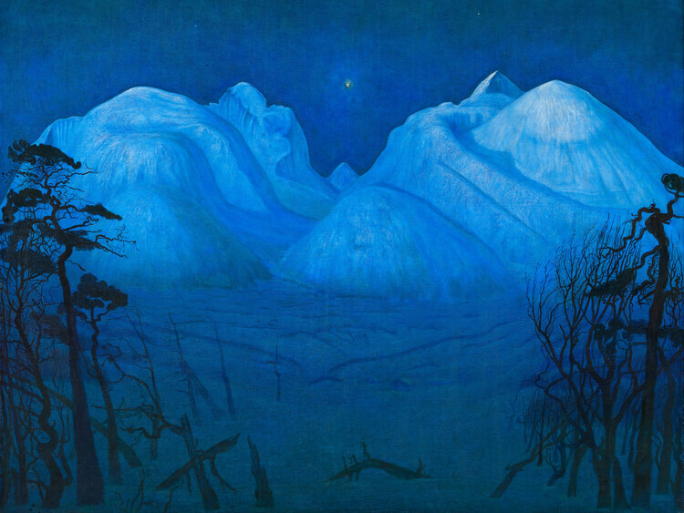 autor Obrazová reprodukce Winter Night in the Mountains (Festive / Christmas / Magical / Celestial Landscape) - Harald Sohlberg, 40 × 30 cm