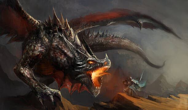 fotokostic Ilustrace knight fighting dragon, fotokostic, 40 × 22.2 cm