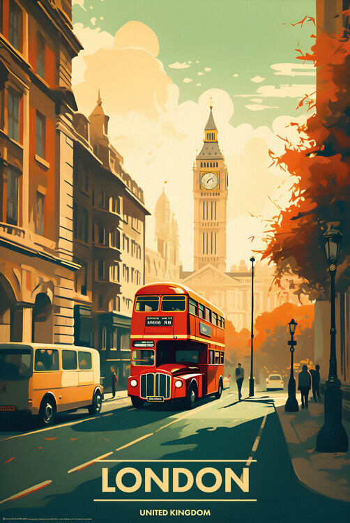 Europosters Plakát, Obraz - London - Vintage Travel Poster, 61 × 91.5 cm