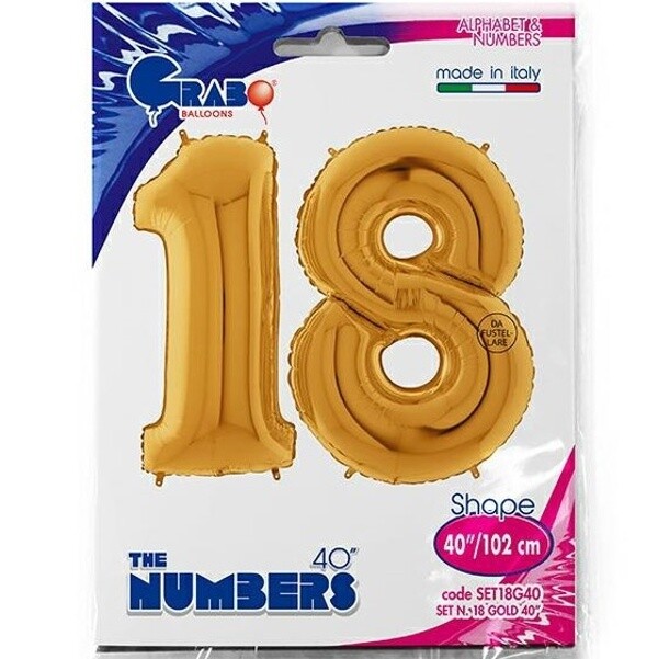 Balónek fóliový číslo zlaté 18 let 102 cm