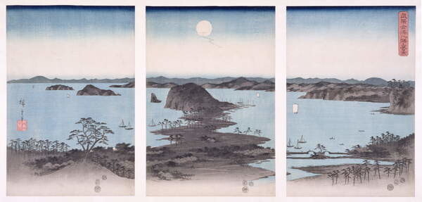 Ando or Utagawa Hiroshige Obrazová reprodukce Panorama of Views of Kanazawa Under Full Moon,, Ando or Utagawa Hiroshige, 40 × 20 cm