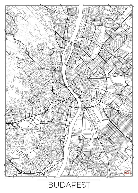 Hubert Roguski Mapa Budapest, Hubert Roguski, 30 × 40 cm