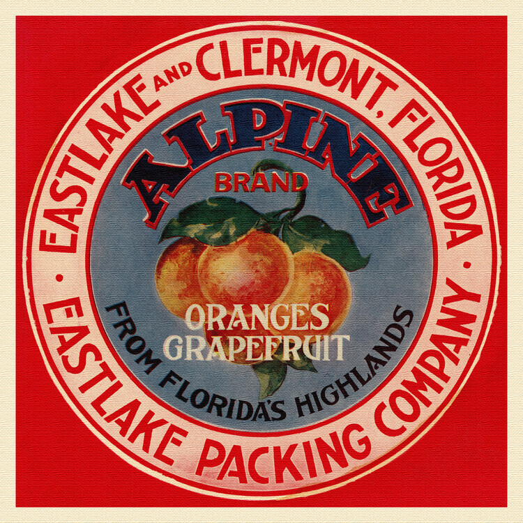Florida Crate Labels Obrazová reprodukce Alpine Brand Oranges & Grapefruits, Florida Crate Labels, 40 × 40 cm