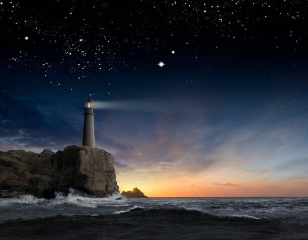 John M Lund Photography Inc Fotografie Lighthouse beaming over rocky ocean waves, John M Lund Photography Inc, 40 × 30 cm