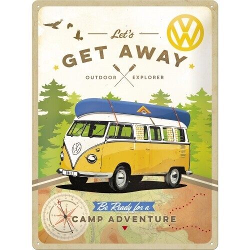 Postershop Plechová cedule Volkswagen VW - Let‘s Get Away, 30 x 40 cm