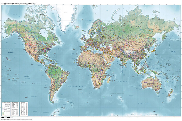 Europosters Plakát, Obraz - Mercator World Map (Physical, Political, Population) From Janwillemvanaalst, 61 × 91.5 cm
