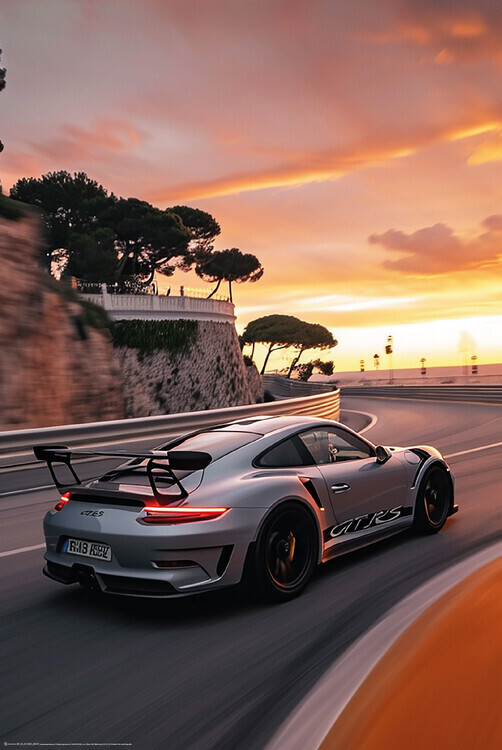 Europosters Plakát, Obraz - Sportscar at Sunset, 61 × 91.5 cm