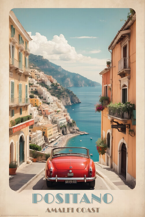 Europosters Plakát, Obraz - Coastal Dreams: Vintage Travel Poster of Positano, 61 × 91.5 cm