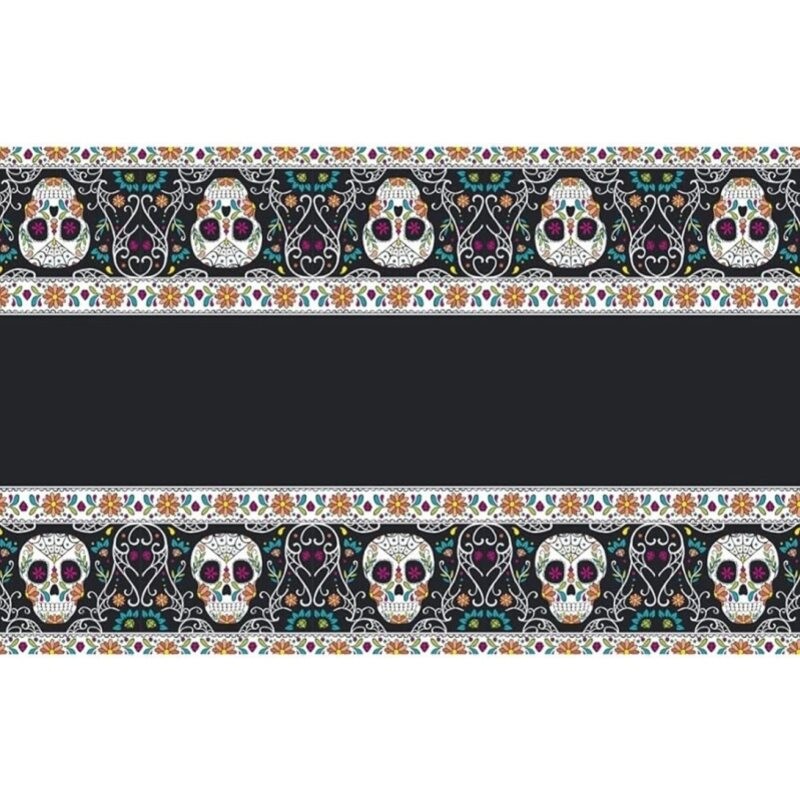 Ubrus plastový černý Mexické lebky 130x210 cm