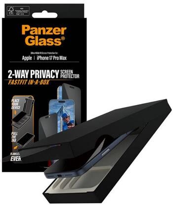 PanzerGlass Privacy na Apple iPhone 17 Pro Max Pro s bezprašným aplikačním boxem