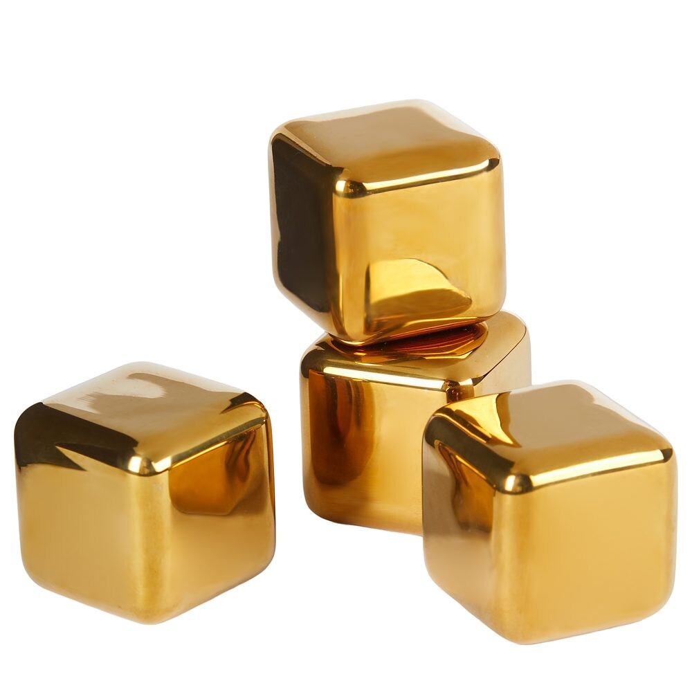 COLD AS ICE Kostky ledu z ušlechtilé oceli set po 4 ks - zlatá