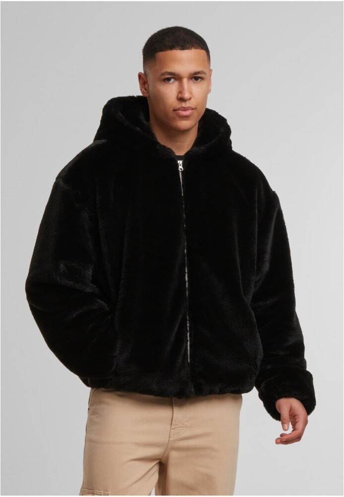 Full Zip Faux Fur Hoodie - black L