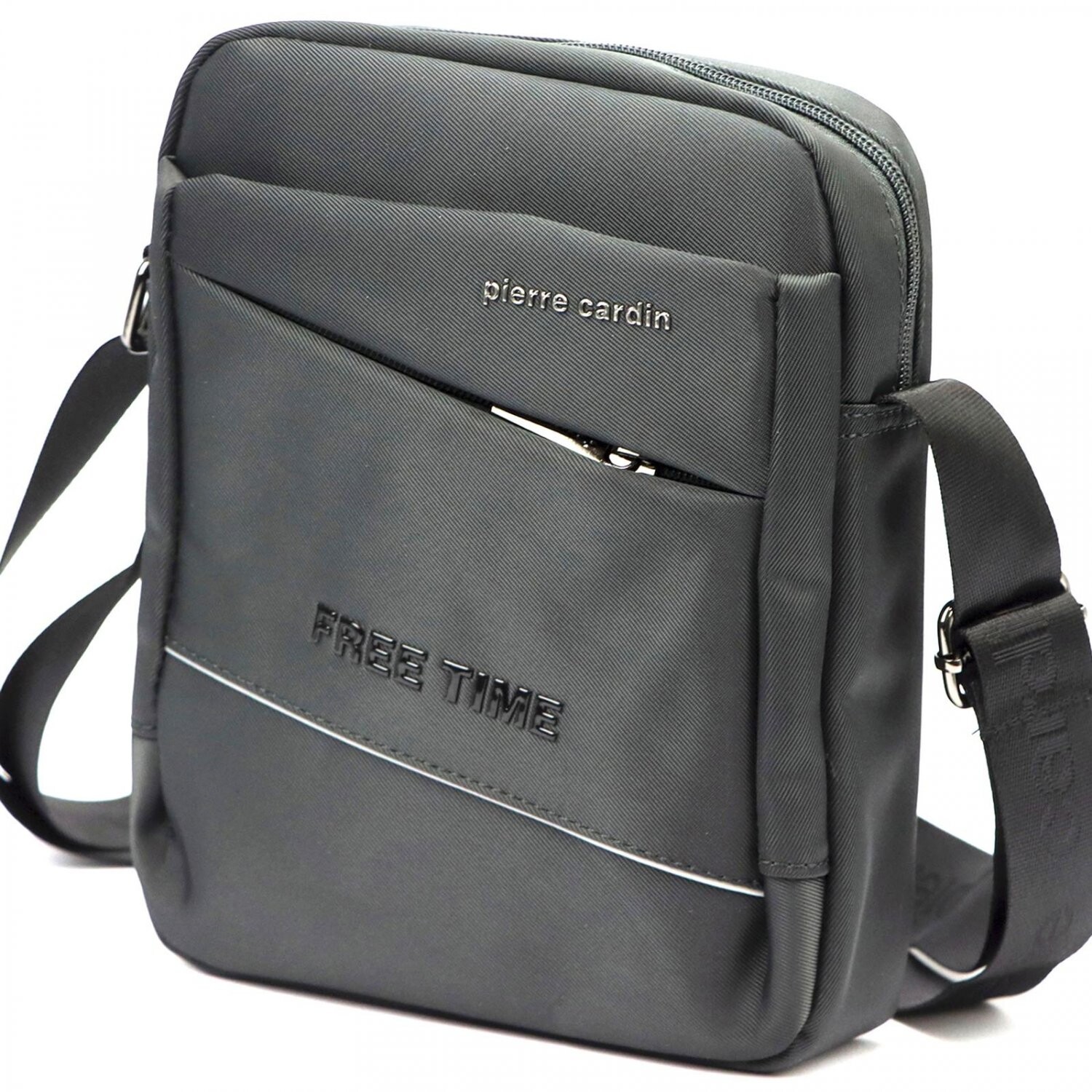 Moderní pánská textilní crossbody taška Pierre Cardin Levon, šedá