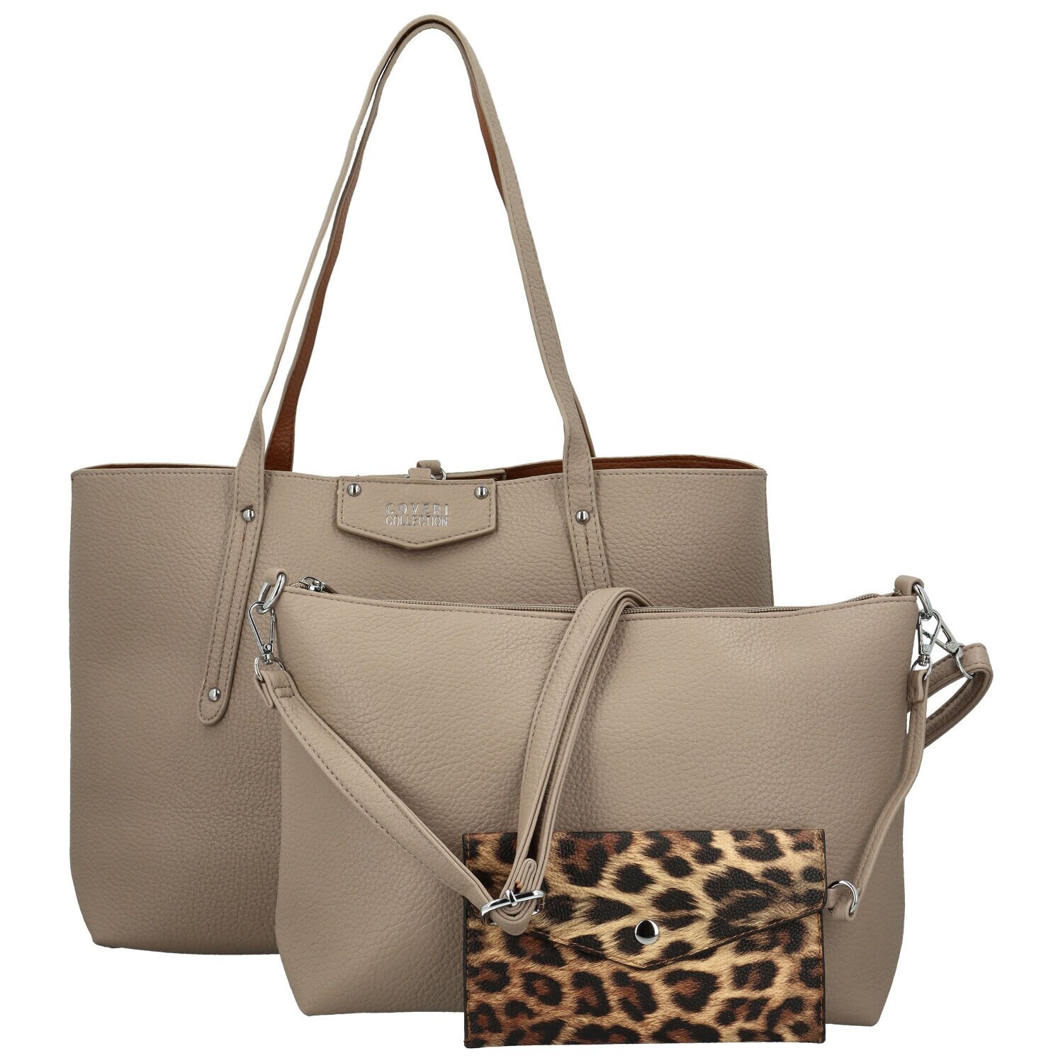 Módní dámský set koženkových kabelek Coveri Elisha, taupe